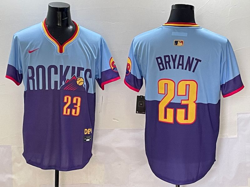 Men Colorado Rockies 23 Bryant Purple blue Joint Name 2025 Nike MLB Jersey style 1